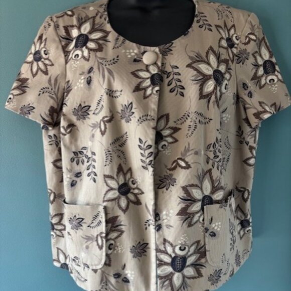 East 5th Jacket Topper XL Floral Short Sleeve 1 Button Front Pockets Taupe Gray - Picture 1 of 10